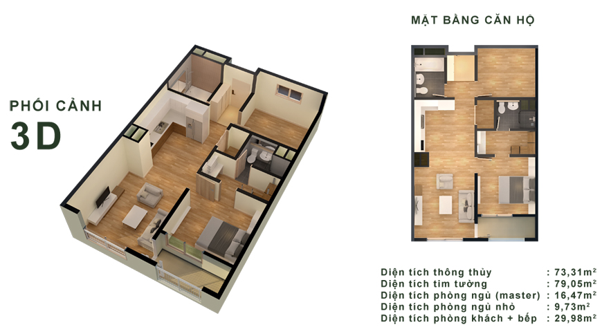 Phối cảnh căn hộ 73.31m2 chung cư Booyoung Vina